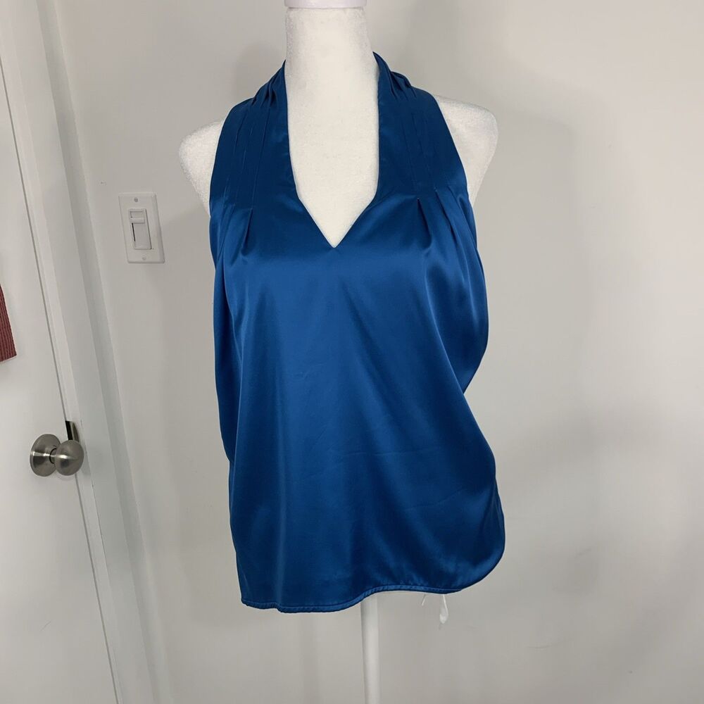 By The Way Brenda Satin Deep Sea Blue Halter Top Sz S Sample Sale